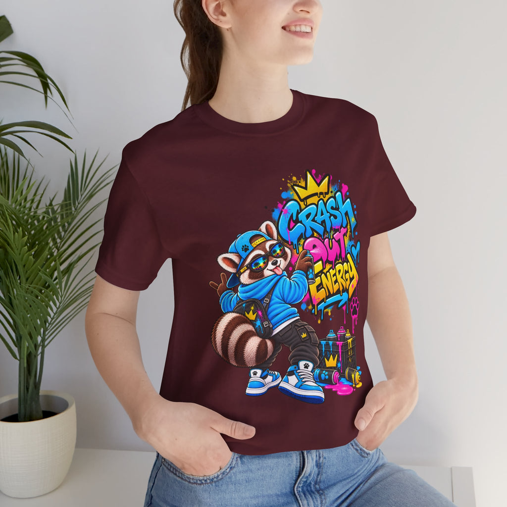 Graphic Tee — 'Crash Out Energy' Streetwear Raccoon Graffiti Shirt