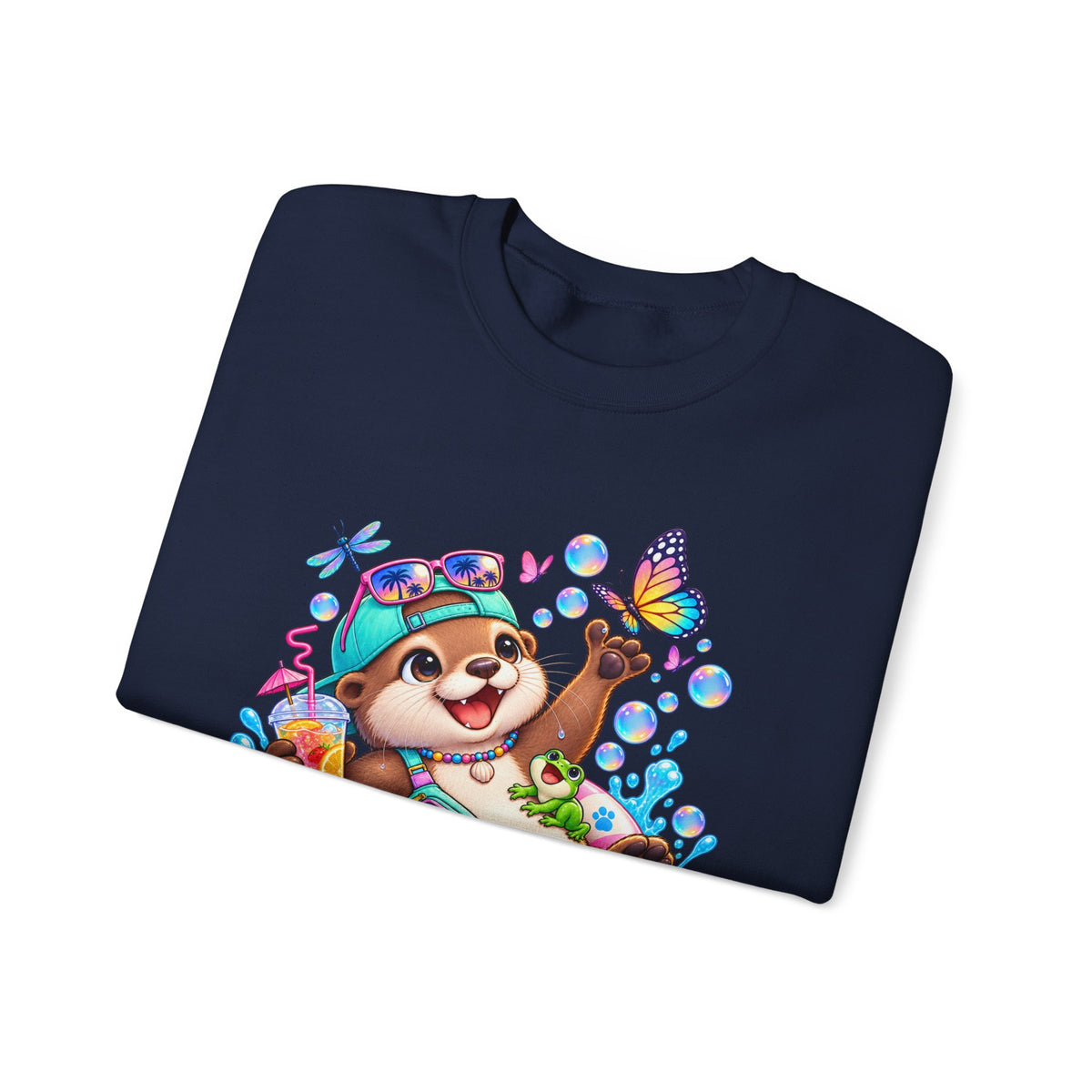 Otter Float Crewneck Sweatshirt — Cute Otter with Butterfly Summer Vibes