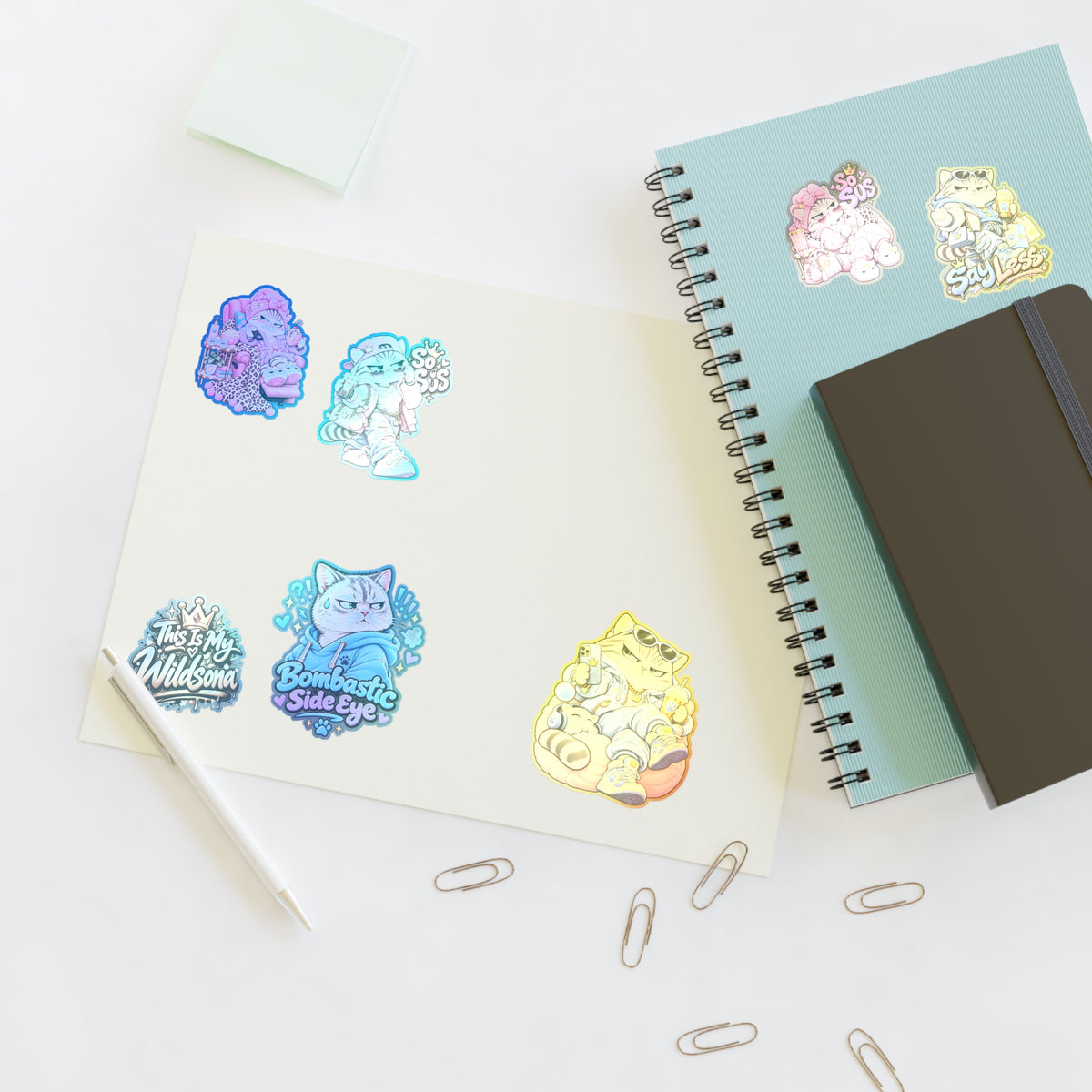 Kawaii Cat Sticker Sheet — Cute Grumpy & Pink Aesthetic Decals