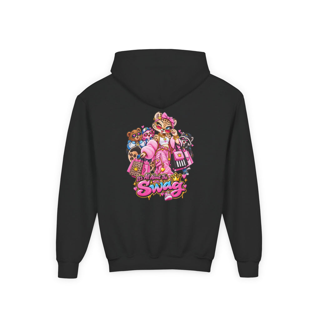 Youth Hoodie — Pink 'Swag' Cartoon Animal Squad Graphic