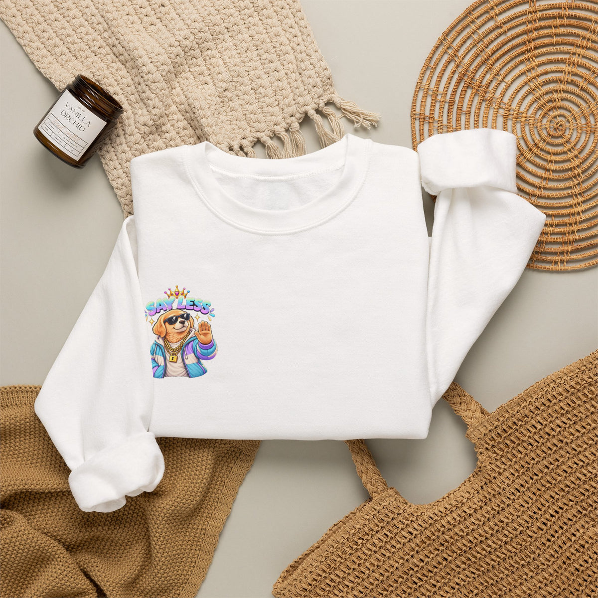 Crewneck Sweatshirt - Colorful Girl with Flower Crown Graphic