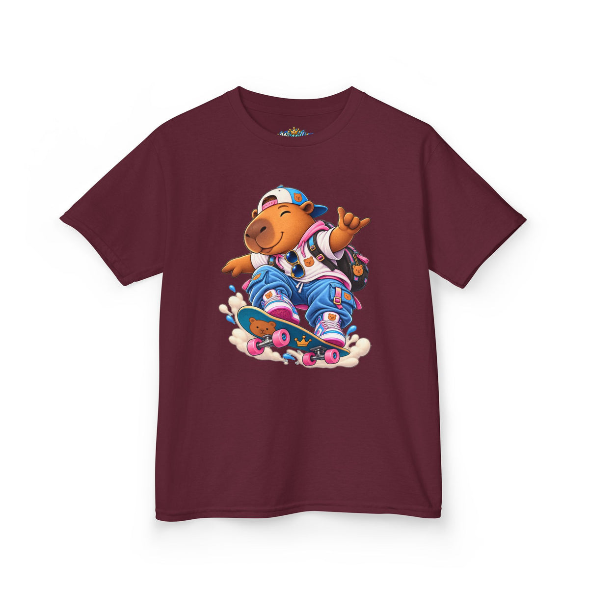 Kids Skateboarding Capybara Tee — Cute Skateboarder Graphic T-Shirt for Boys & Girls