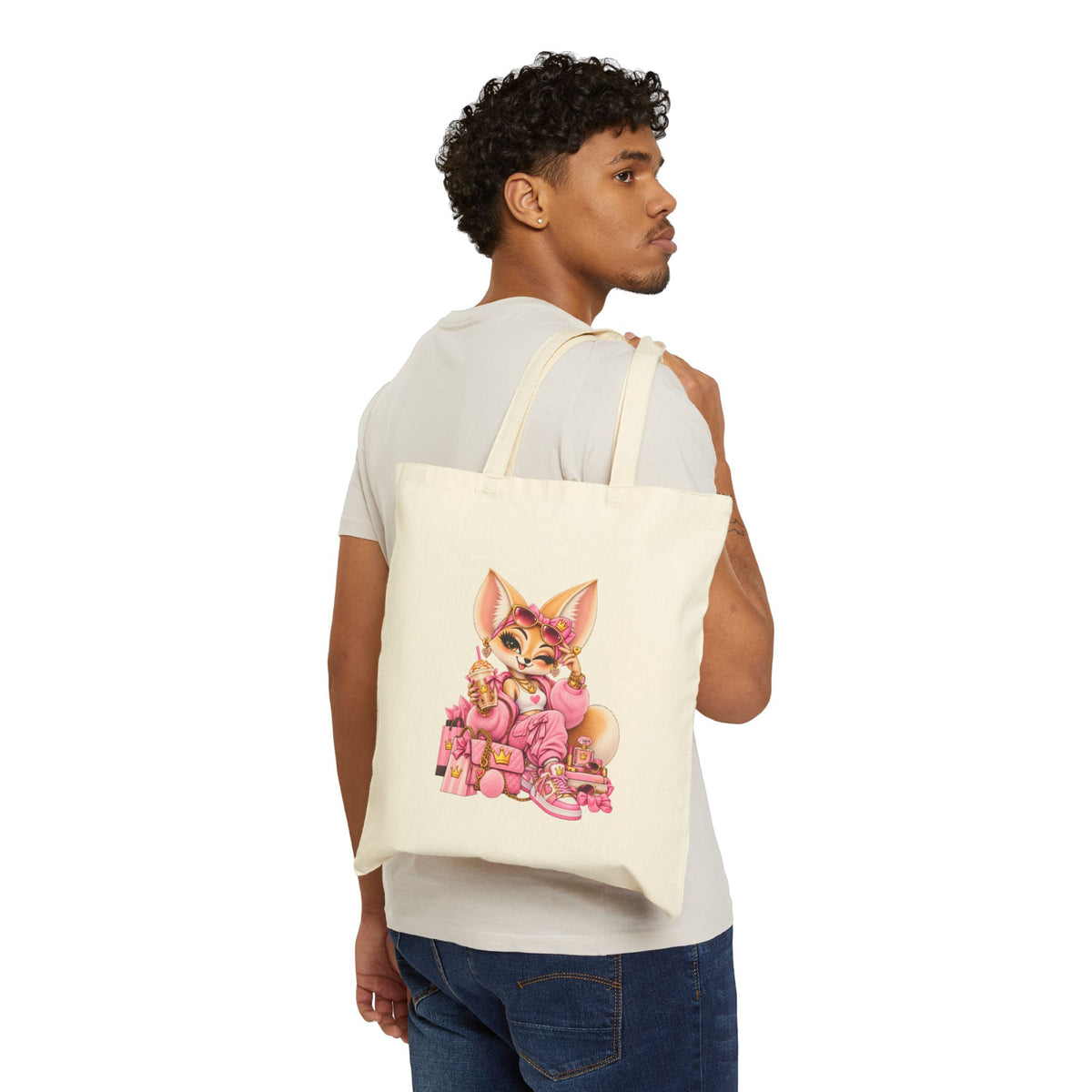 Cute Pink Fennec Fox 'Babe' Cotton Canvas Tote Bag