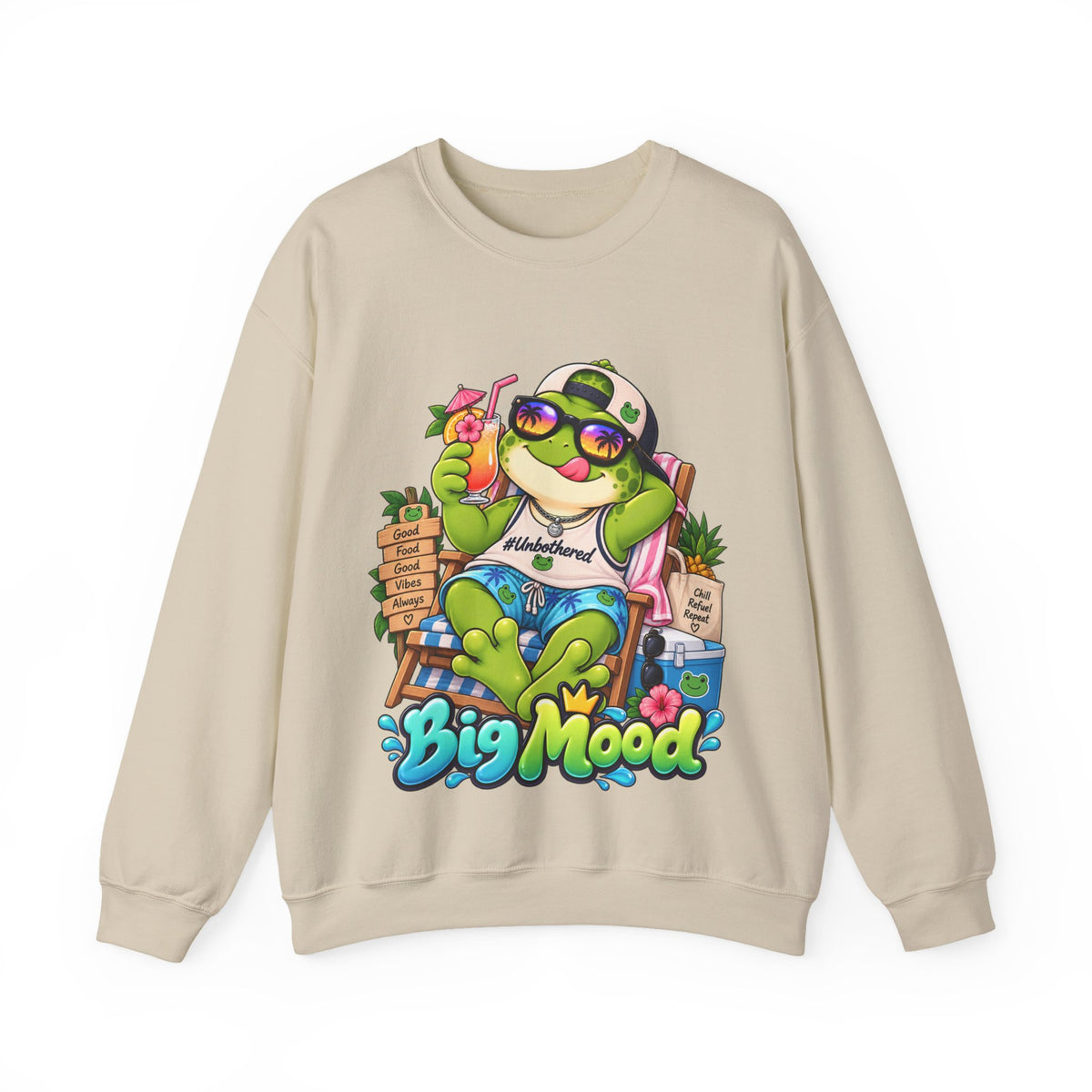 Chill Frog Crewneck Sweatshirt – Relaxed Beach Vibes Graphic Pullover