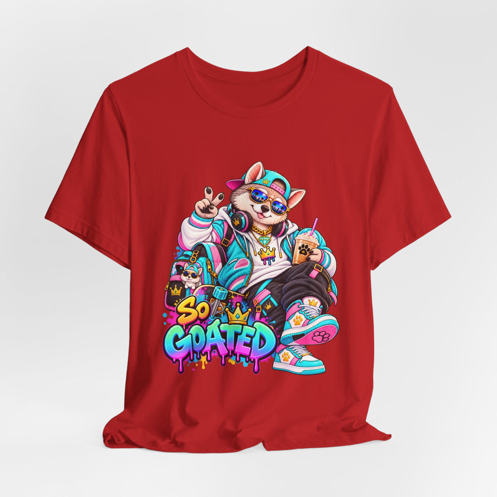 So Goated Husky with Drip T‑Shirt — Retro Skate Dog Graphic Tee