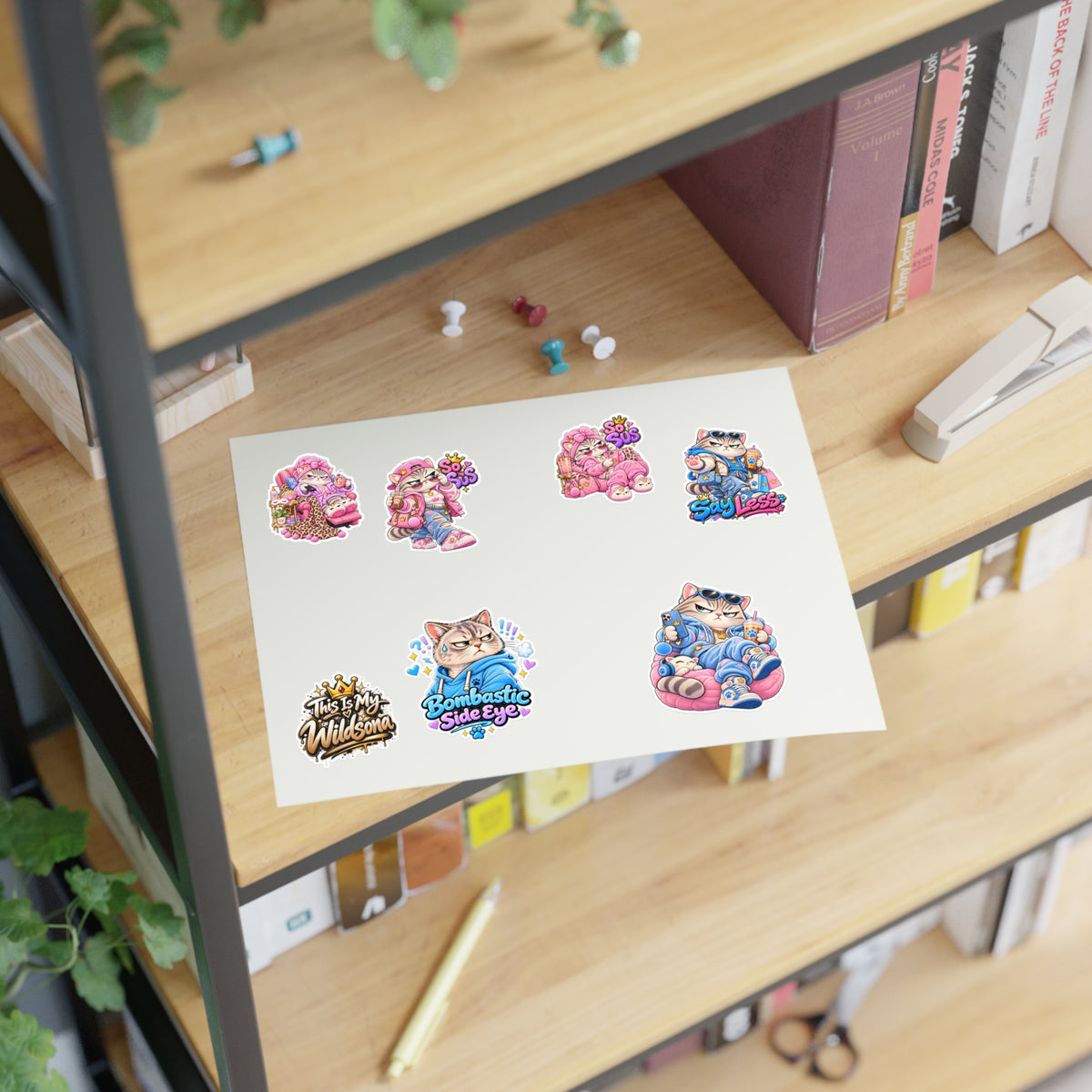 Kawaii Cat Sticker Sheet — Cute Grumpy & Pink Aesthetic Decals