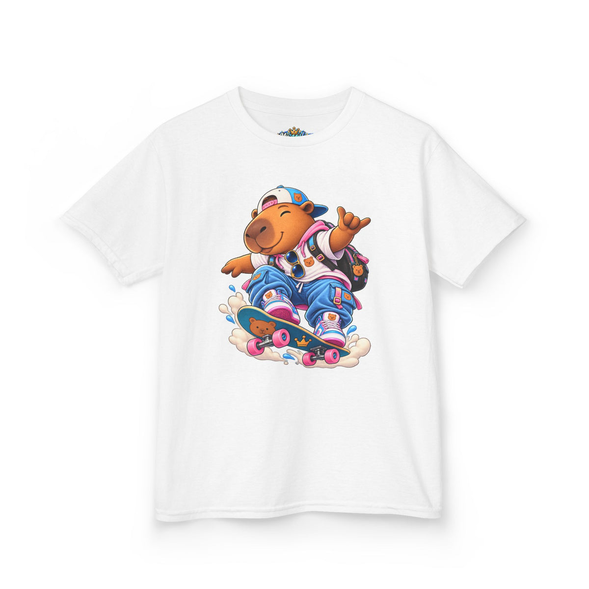 Kids Skateboarding Capybara Tee — Cute Skateboarder Graphic T-Shirt for Boys & Girls