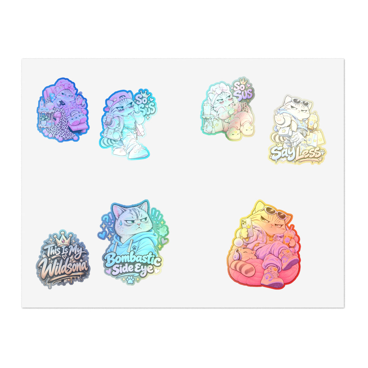 Kawaii Cat Sticker Sheet — Cute Grumpy & Pink Aesthetic Decals