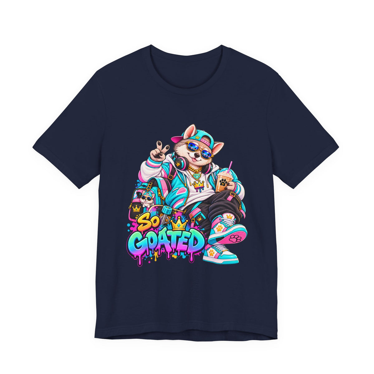 So Goated Husky with Drip T‑Shirt — Retro Skate Dog Graphic Tee