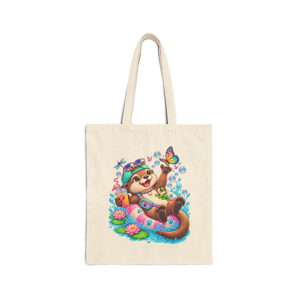 Charlie the Otter — Summer Beach Day Canvas Tote