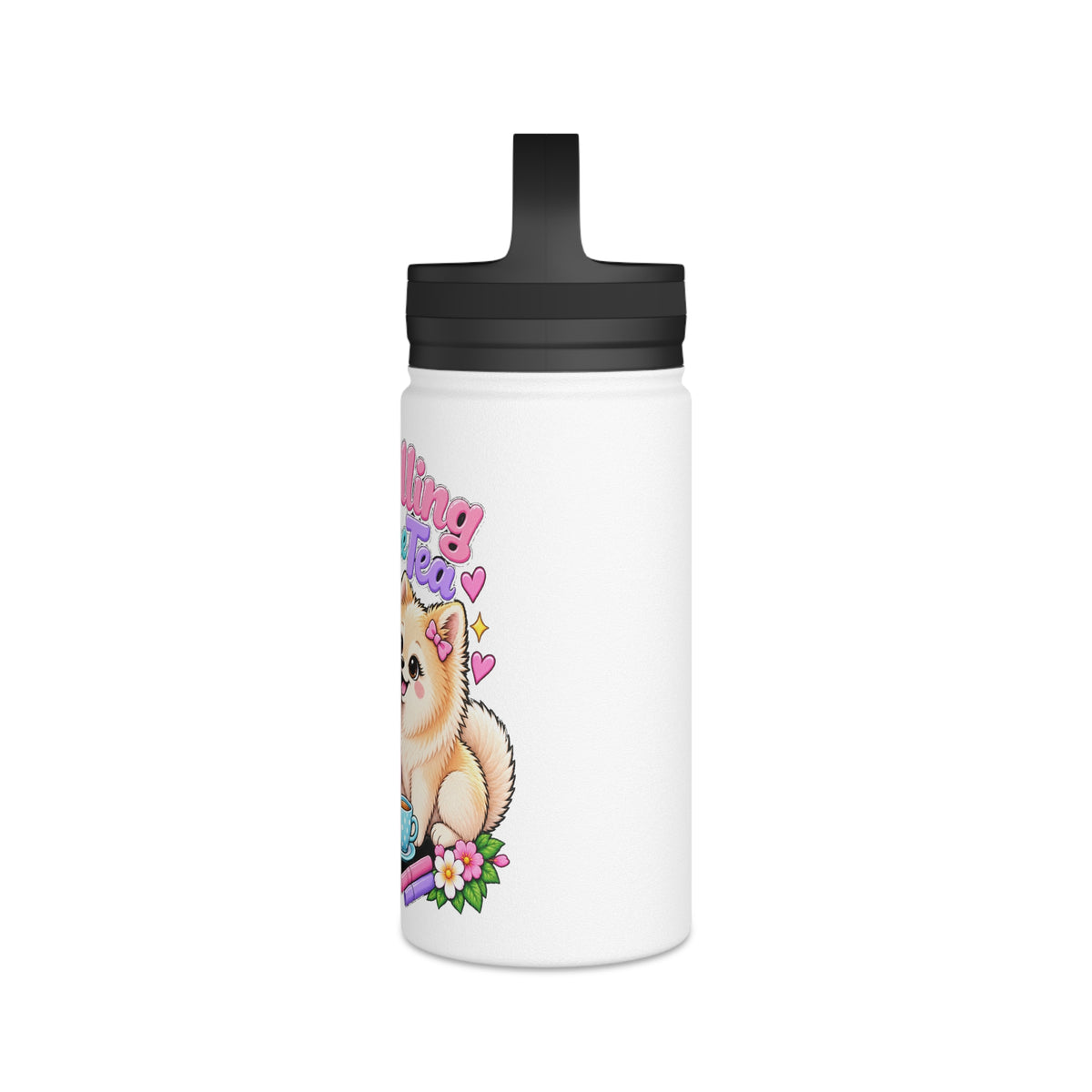 Spilling the Tea Water Bottle — Cute Corgi & Pomeranian Insulated Stainless Steel Bottle with Handle Lid