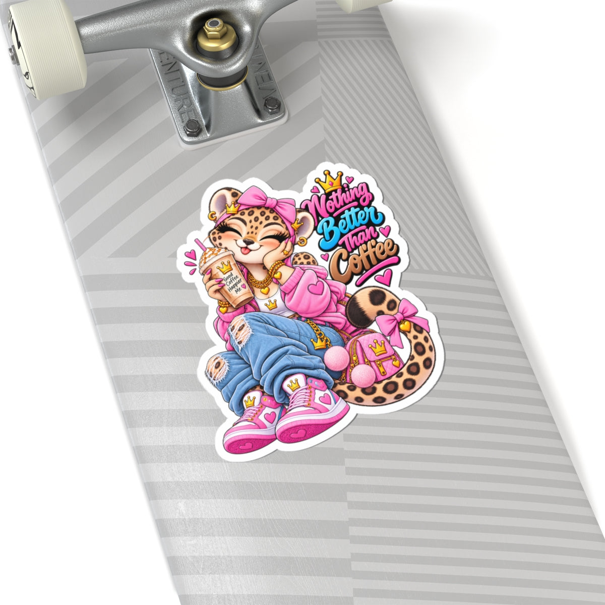 Sticker — 'Nothing Better Than Coffee' Cozy Leopard-Print Coffee Sticker