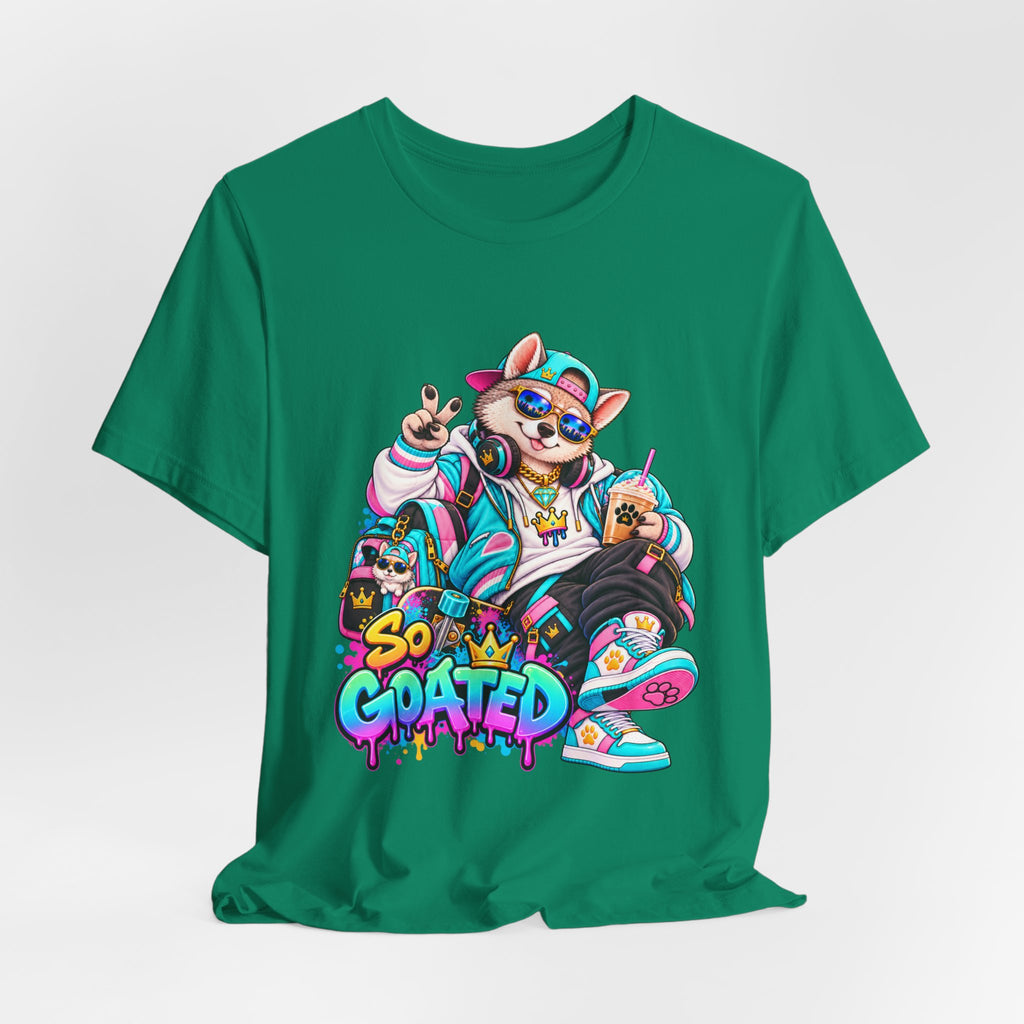 So Goated Husky with Drip T‑Shirt — Retro Skate Dog Graphic Tee