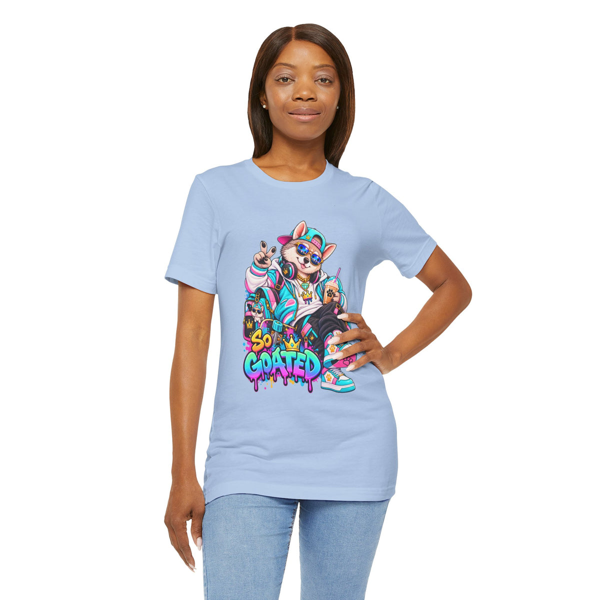 So Goated Husky with Drip T‑Shirt — Retro Skate Dog Graphic Tee