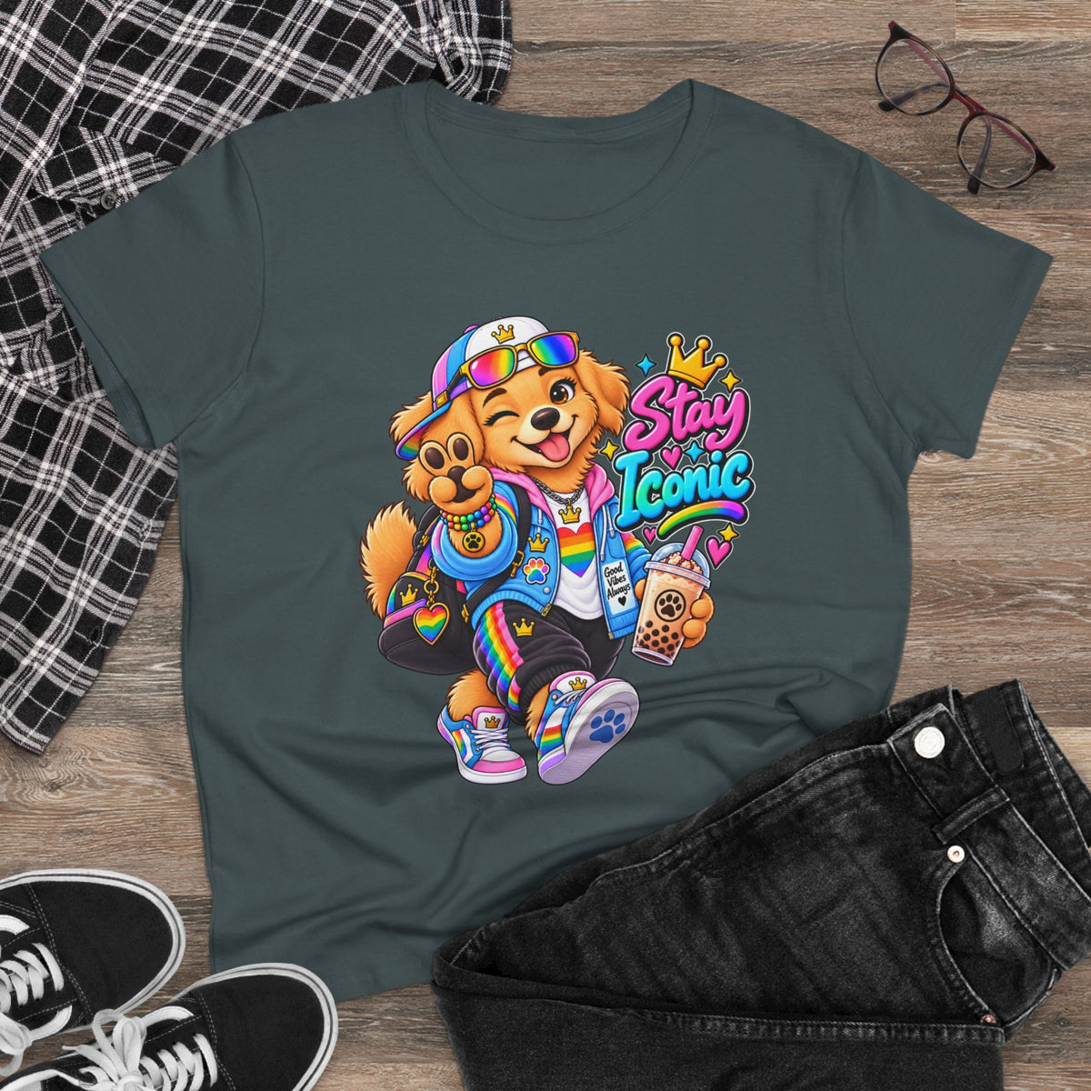 Stay Iconic Dog Graphic Tee — Cute Retro Teddy Bear Design