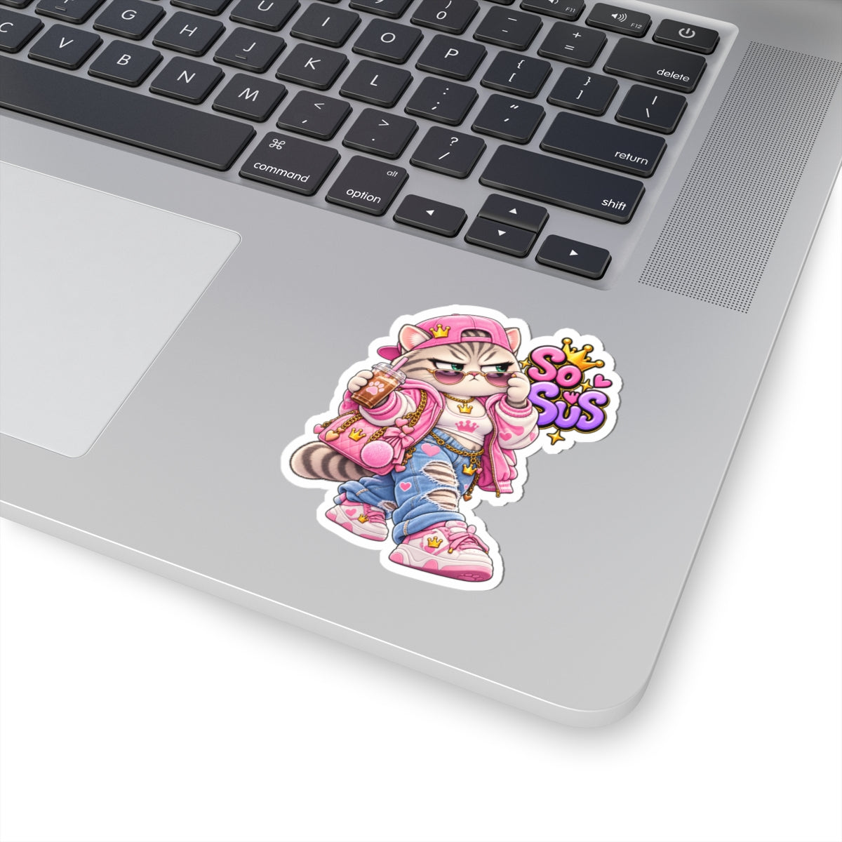 So Sus Cat Sticker — Cute Grumpy Fashion Cat Kiss-Cut Laptop Decal