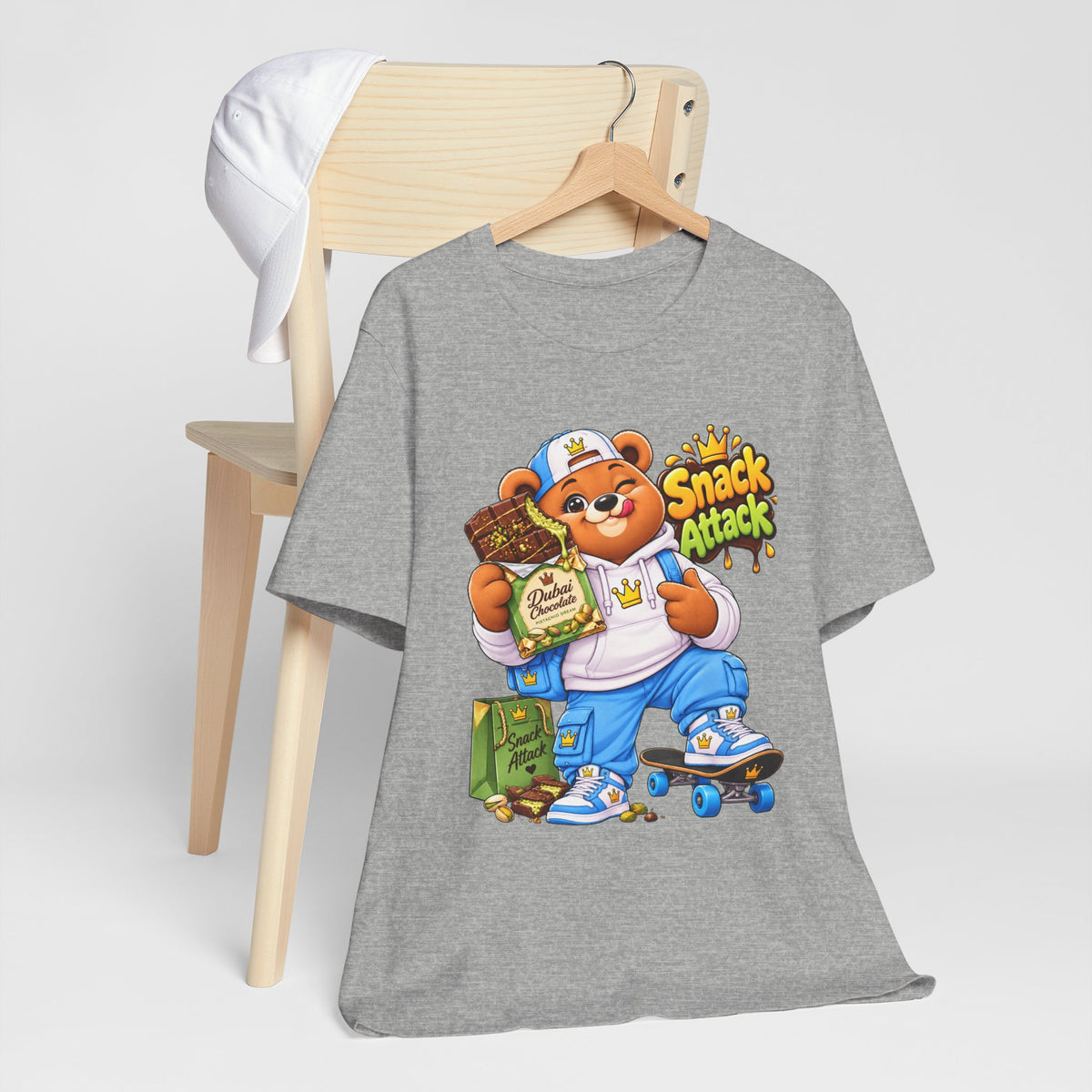 Snack Attack Bear T‑Shirt — Cute Foodie Bear Eating Snacks Graphic Tee