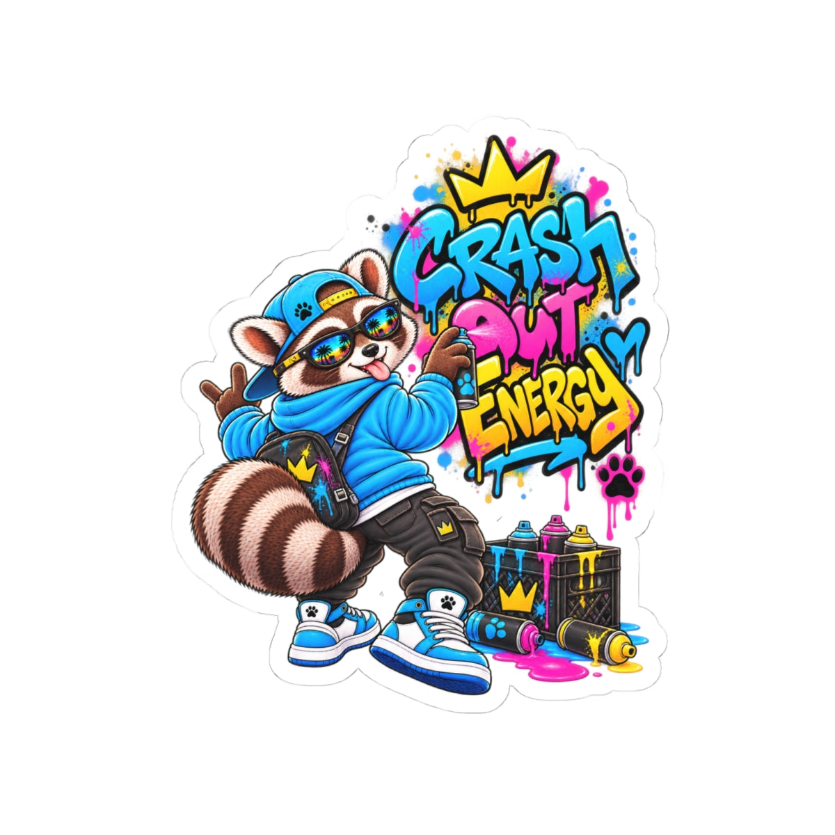 Raccoon Graffiti Sticker — "Crash Out Energy" Kiss-Cut Vinyl Sticker