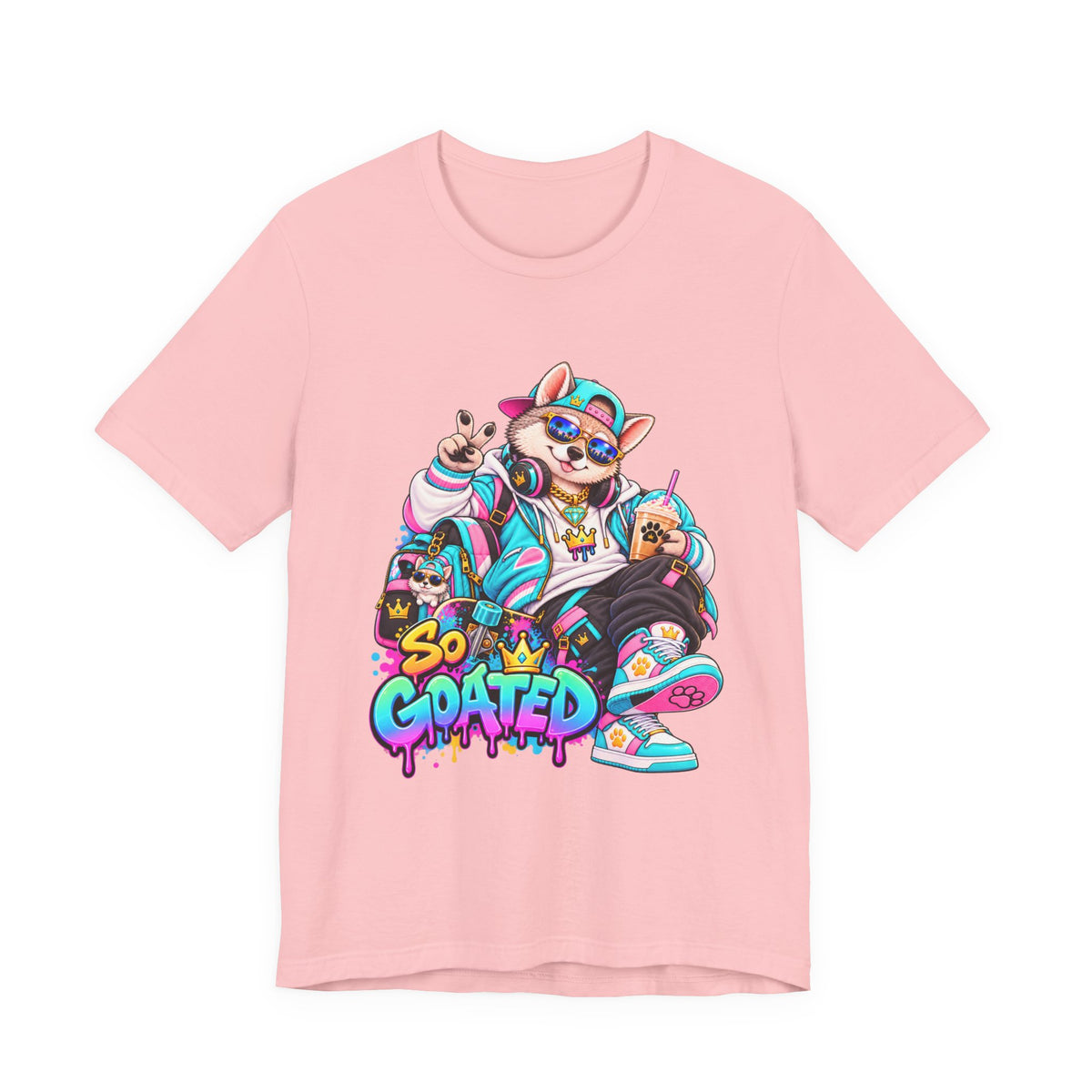 So Goated Husky with Drip T‑Shirt — Retro Skate Dog Graphic Tee