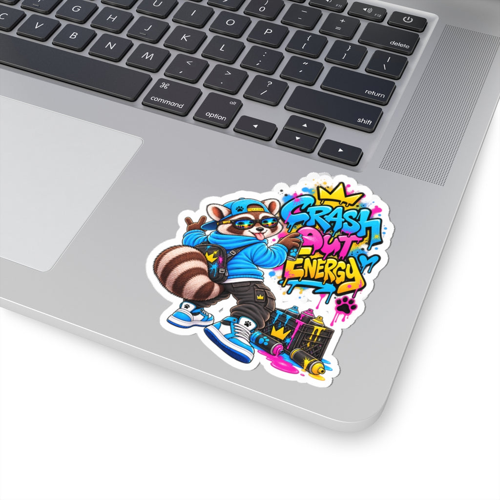 Raccoon Graffiti Sticker — "Crash Out Energy" Kiss-Cut Vinyl Sticker