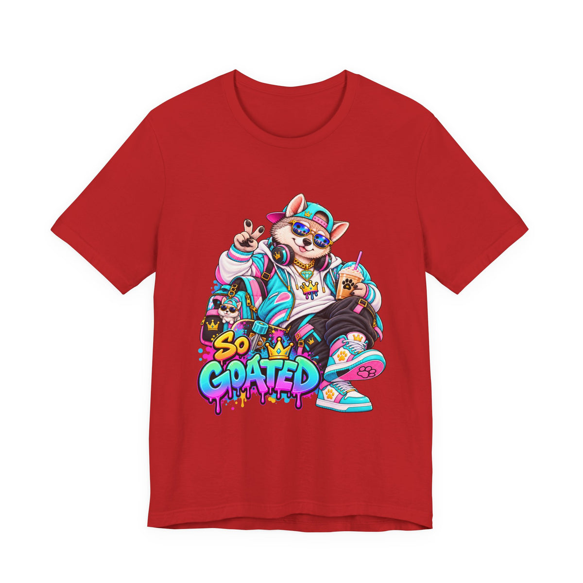 So Goated Husky with Drip T‑Shirt — Retro Skate Dog Graphic Tee