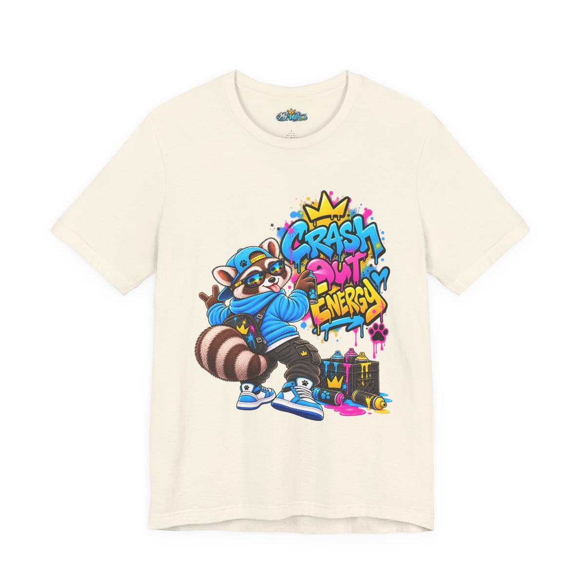 Graphic Tee — 'Crash Out Energy' Streetwear Raccoon Graffiti Shirt