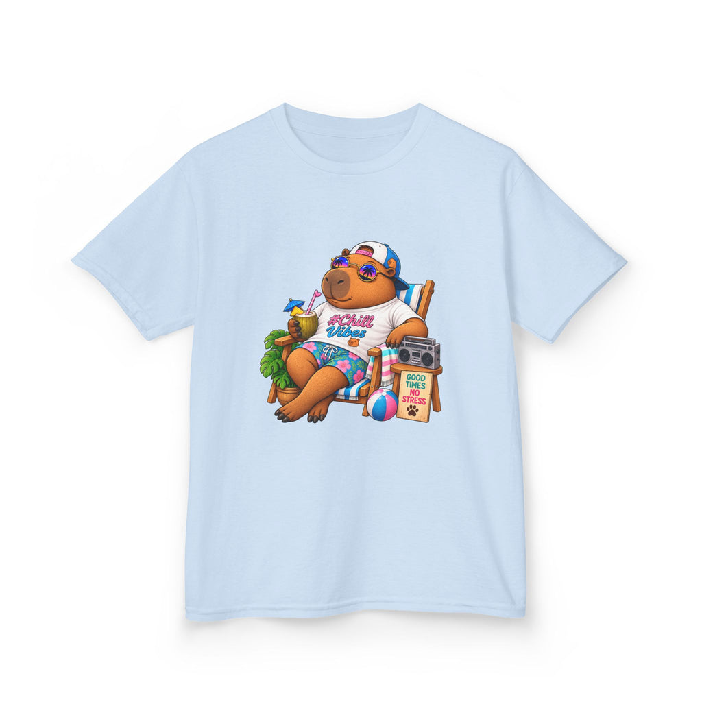 Kids Beach Chill Vibes Capybara Graphic Tee — Relaxing Vacation Cartoon Kid Shirt