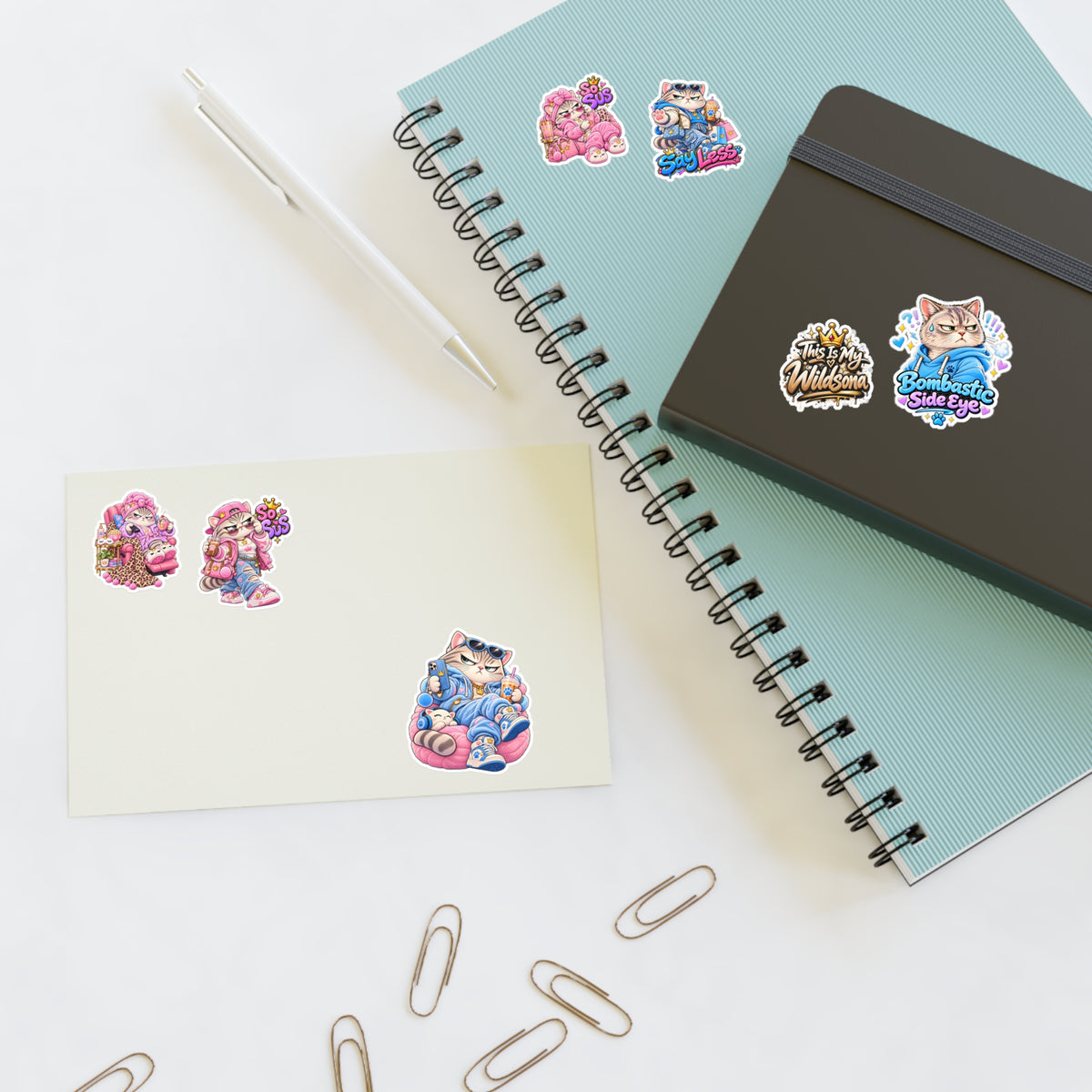 Kawaii Cat Sticker Sheet — Cute Grumpy & Pink Aesthetic Decals