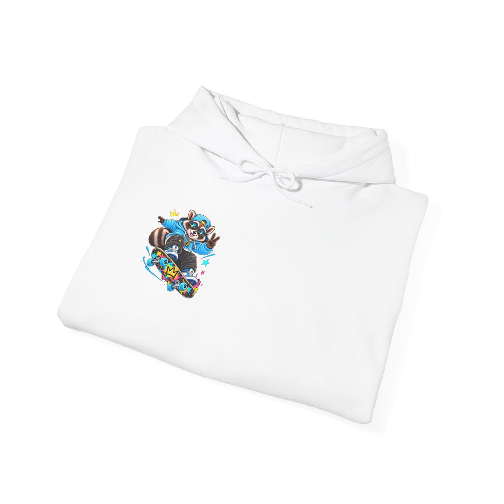 Skateboard Raccoon- Patch Hoodie — Colorful Marine Life Graphic