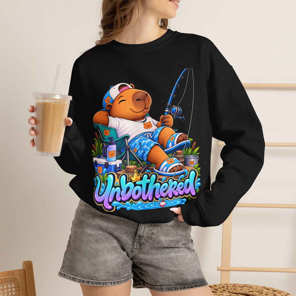 Unbothered Fishing Capybara Crewneck Sweatshirt