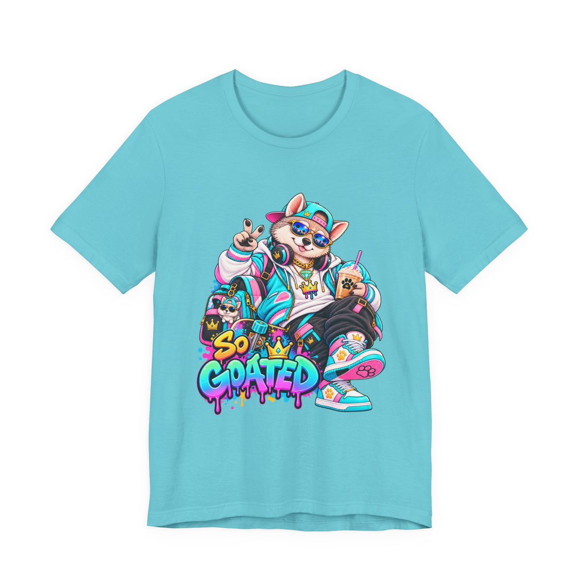 So Goated Husky with Drip T‑Shirt — Retro Skate Dog Graphic Tee