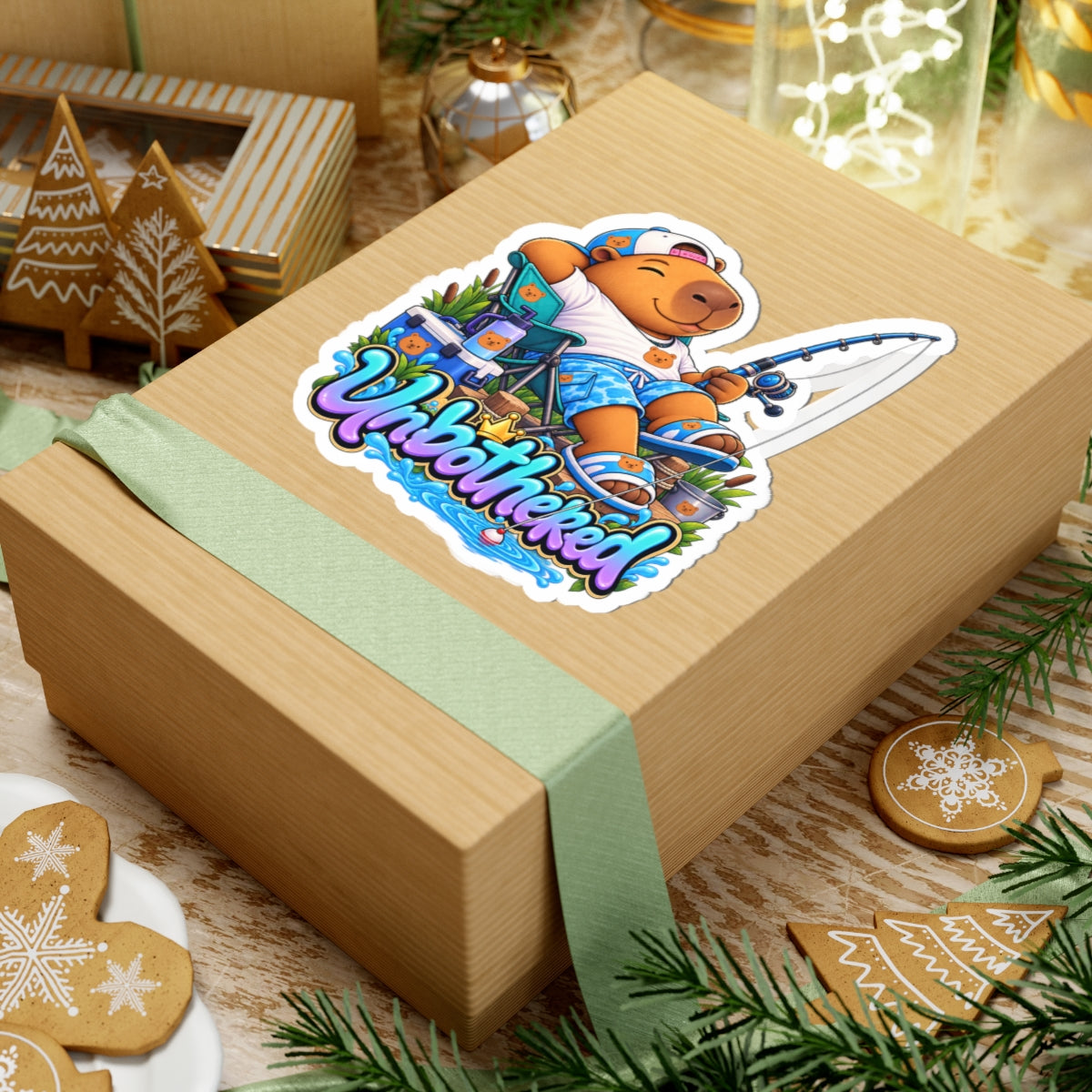 Unbothered Relaxing Capybara Fishing Sticker