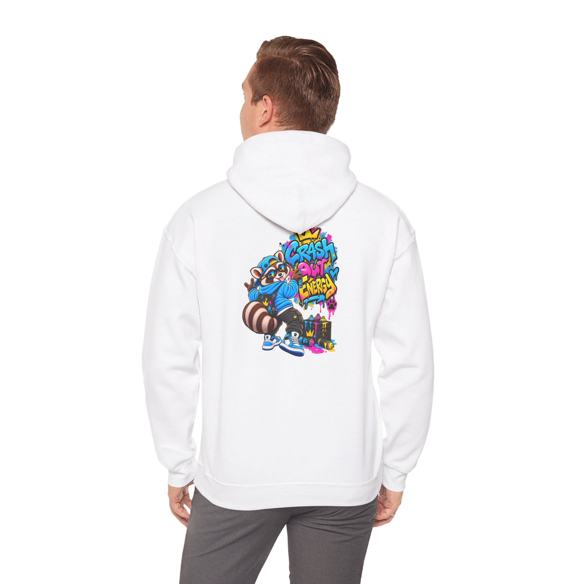 Raccoon Street Art Hoodie – 'Bright Energy' Graffiti Graphic Sweatshirt