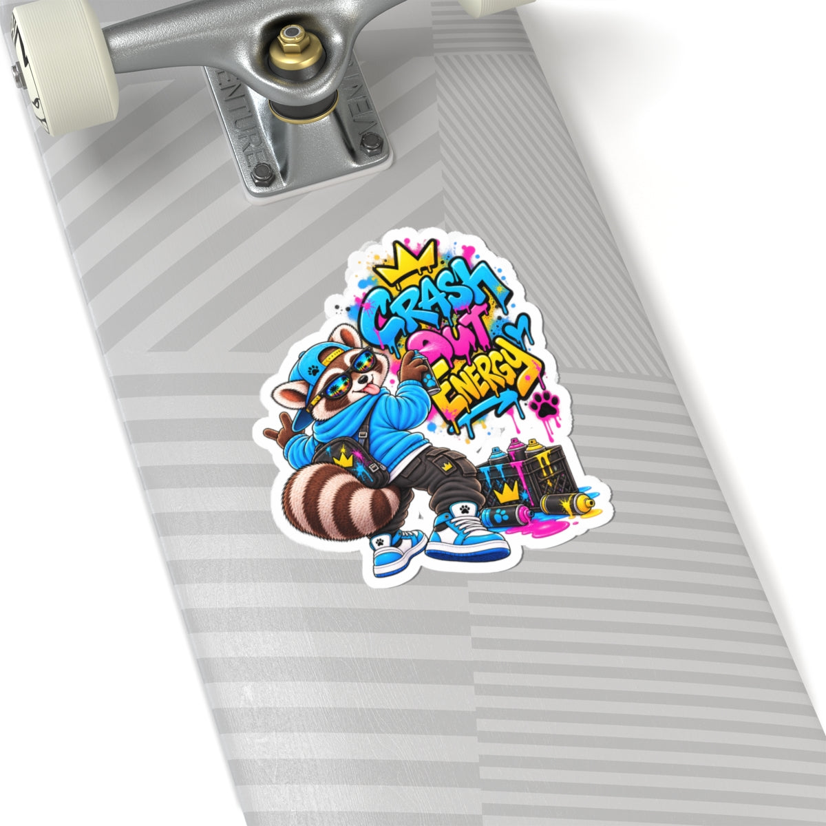 Raccoon Graffiti Sticker — "Crash Out Energy" Kiss-Cut Vinyl Sticker