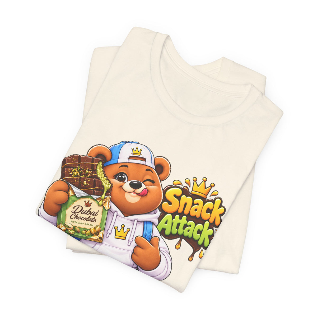 Snack Attack Bear T‑Shirt — Cute Foodie Bear Eating Snacks Graphic Tee