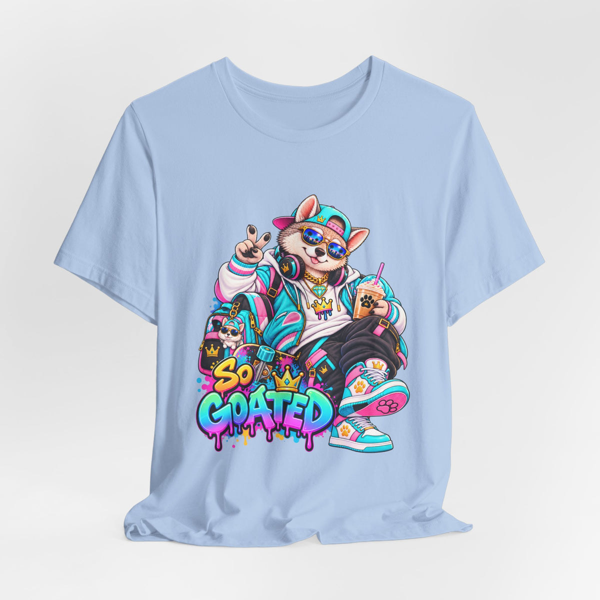 So Goated Husky with Drip T‑Shirt — Retro Skate Dog Graphic Tee