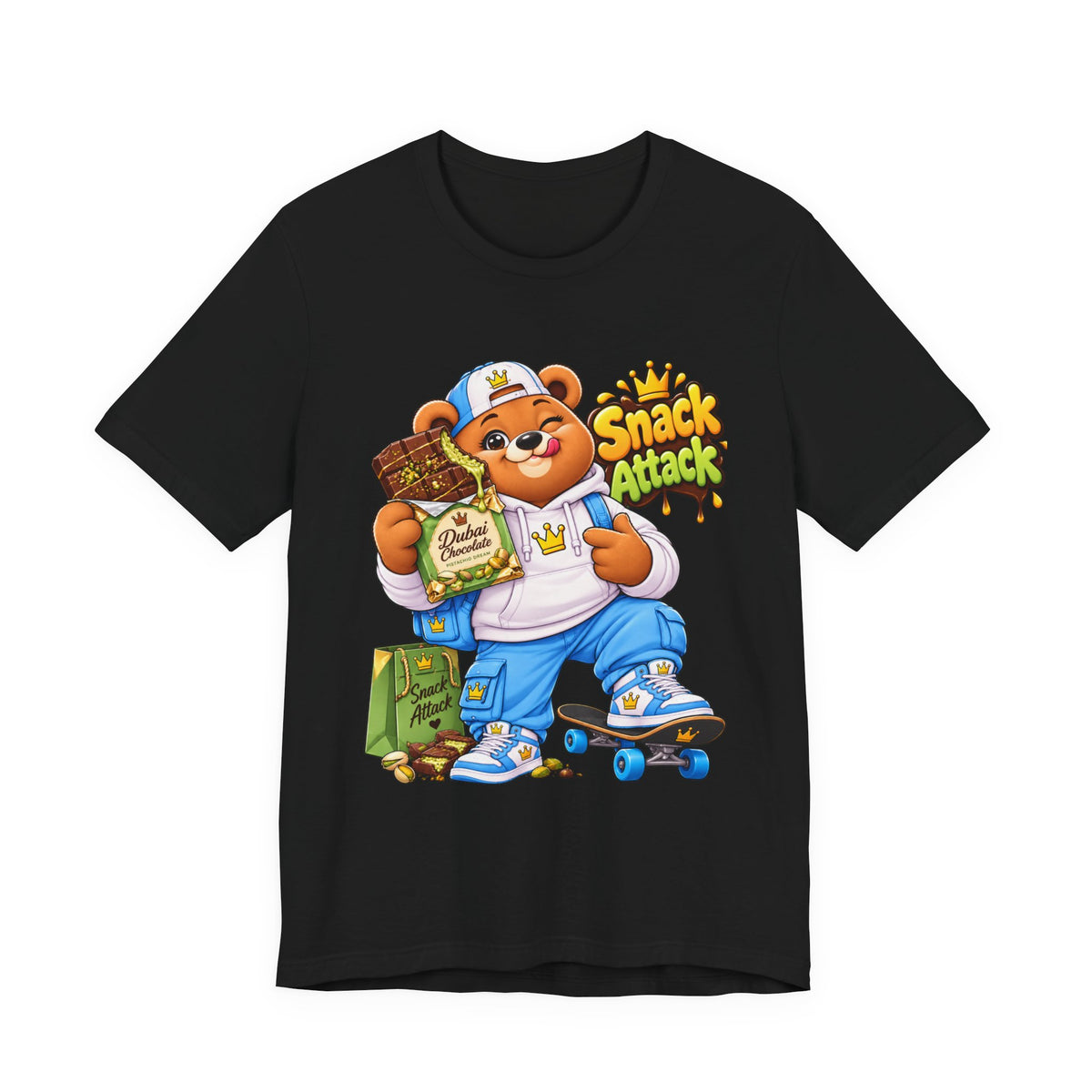 Snack Attack Bear T‑Shirt — Cute Foodie Bear Eating Snacks Graphic Tee