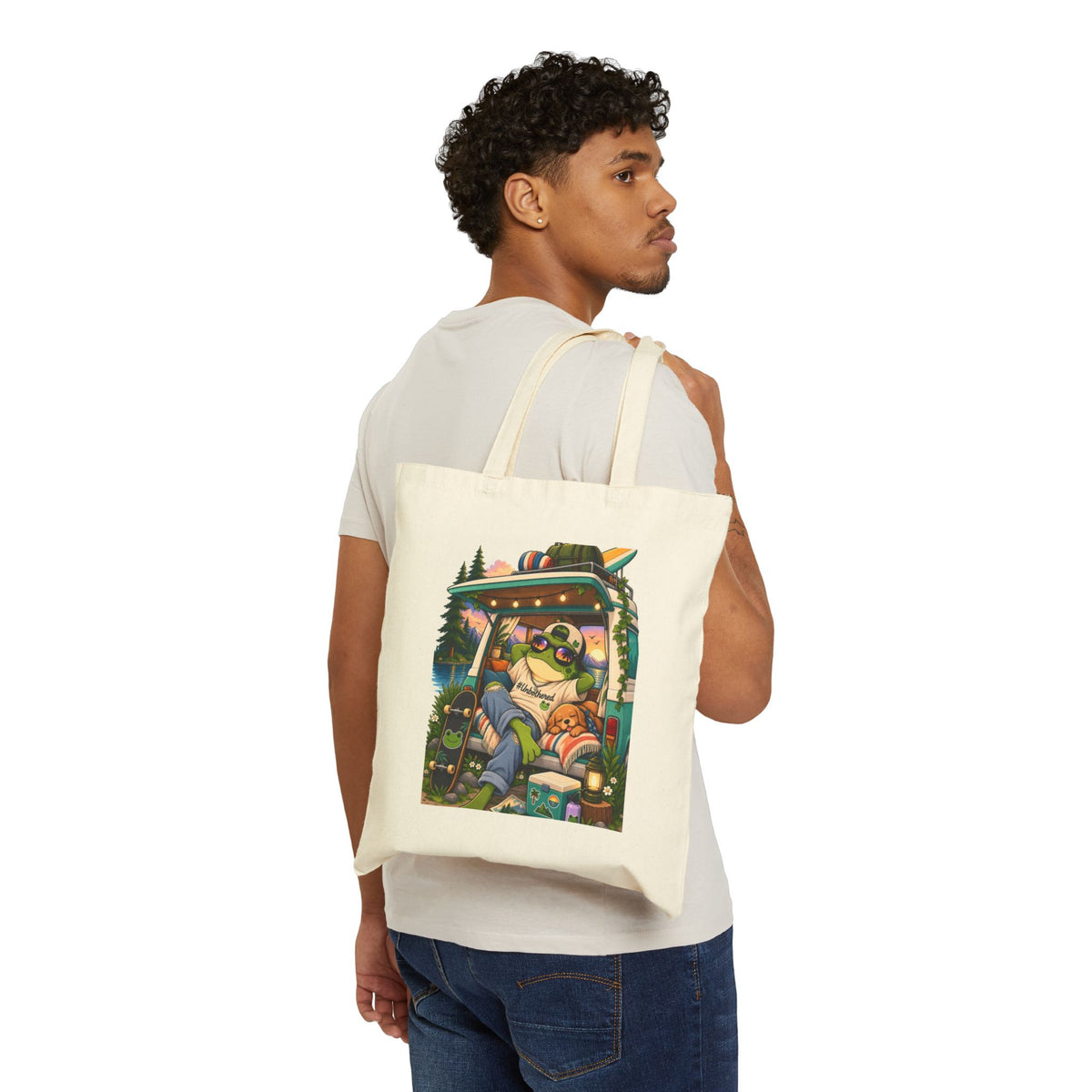 Tote Bag — Retro Camping Van Sloth Illustration Canvas Tote