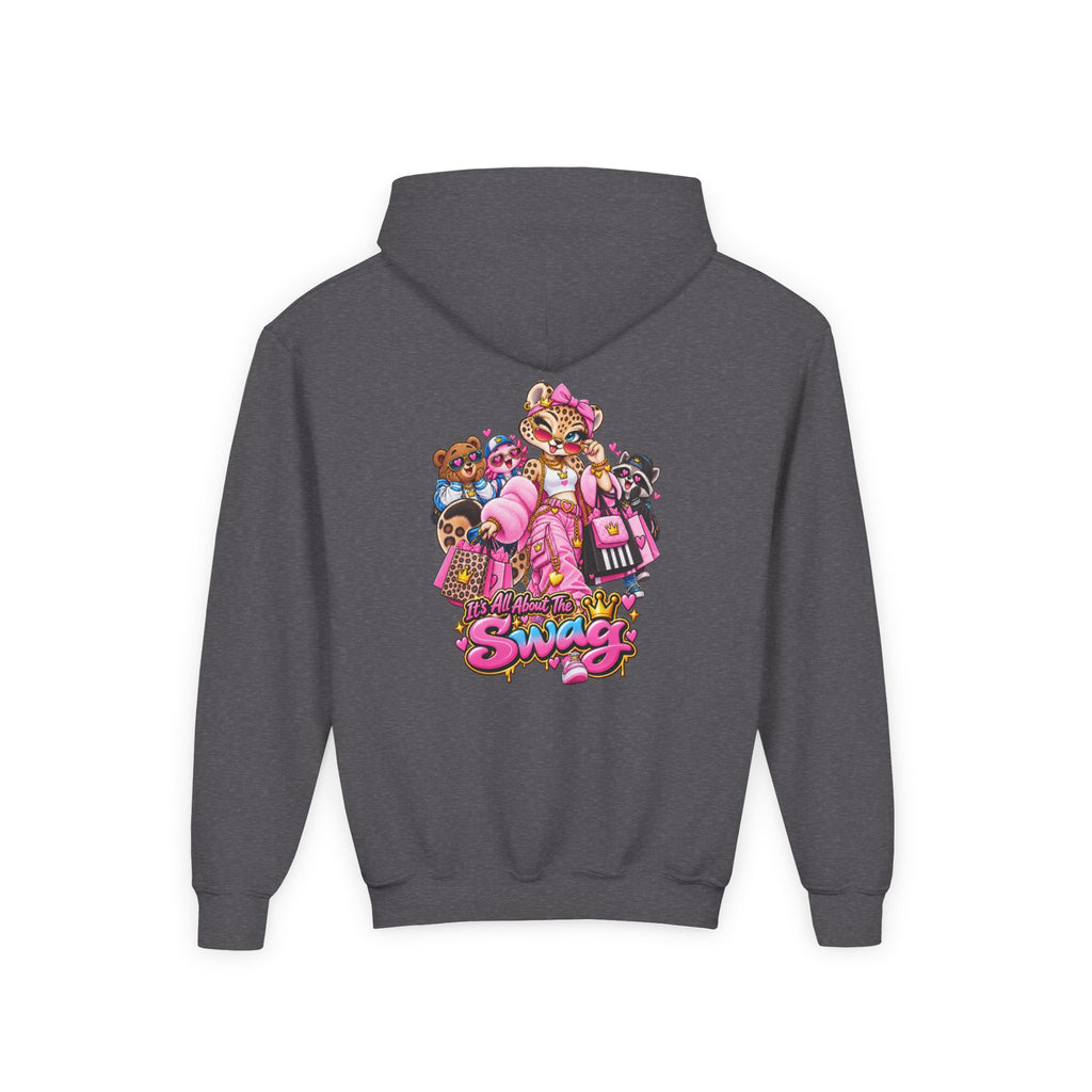 Youth Hoodie — Pink 'Swag' Cartoon Animal Squad Graphic
