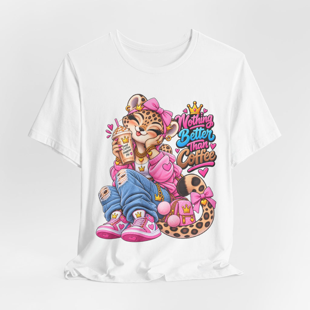 Cute Kawaii Leopard Graphic Tee — Retro Cartoon Chest Print