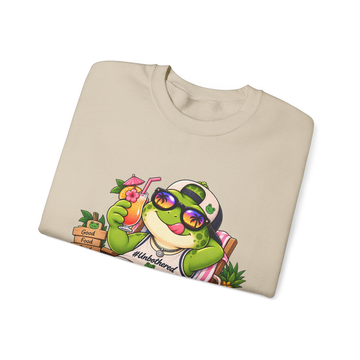 Chill Frog Crewneck Sweatshirt – Relaxed Beach Vibes Graphic Pullover