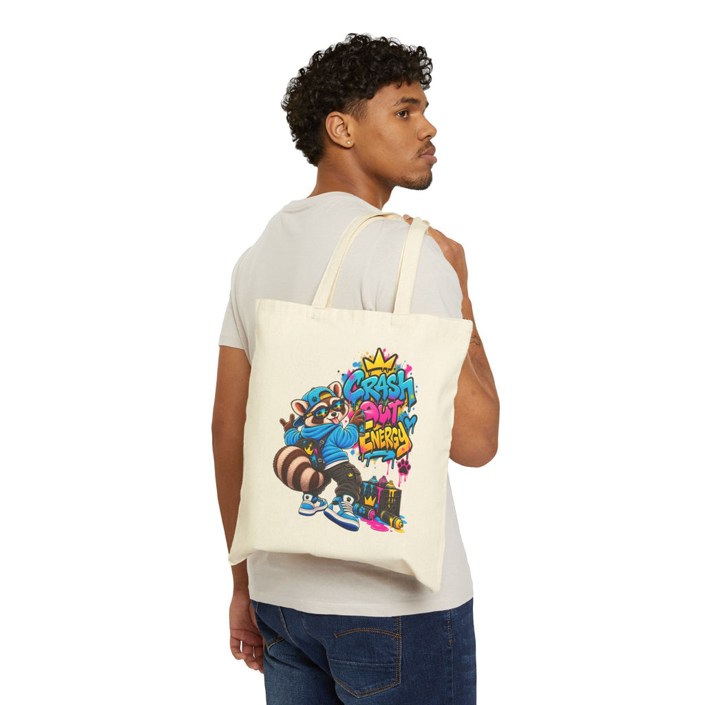 Remy Raccoon - 'Crash Out Energy' Cute Urban Canvas Tote