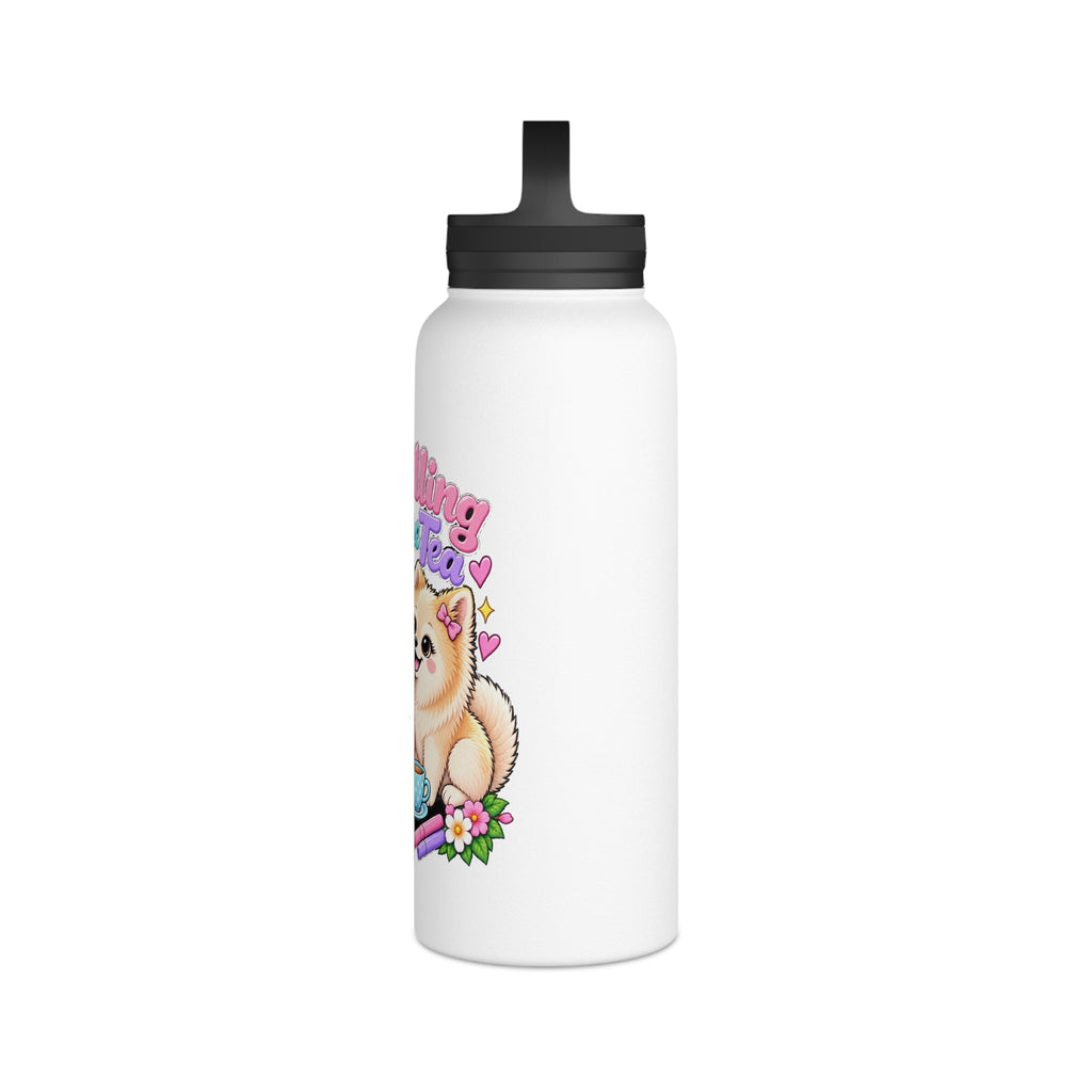 Spilling the Tea Water Bottle — Cute Corgi & Pomeranian Insulated Stainless Steel Bottle with Handle Lid