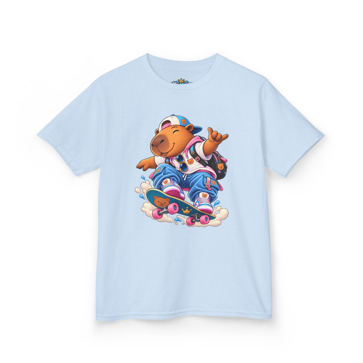 Kids Skateboarding Capybara Tee — Cute Skateboarder Graphic T-Shirt for Boys & Girls