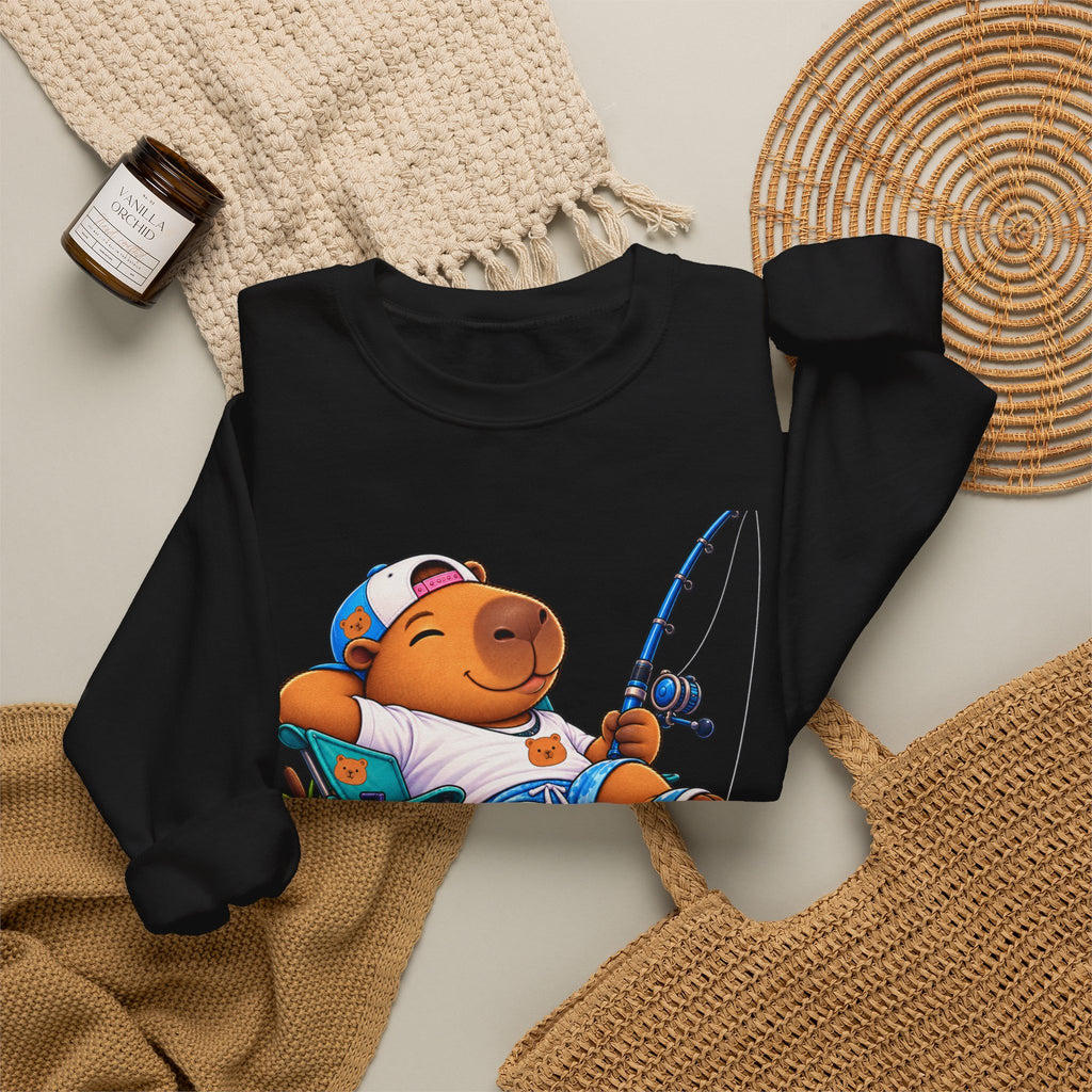 Unbothered Fishing Capybara Crewneck Sweatshirt