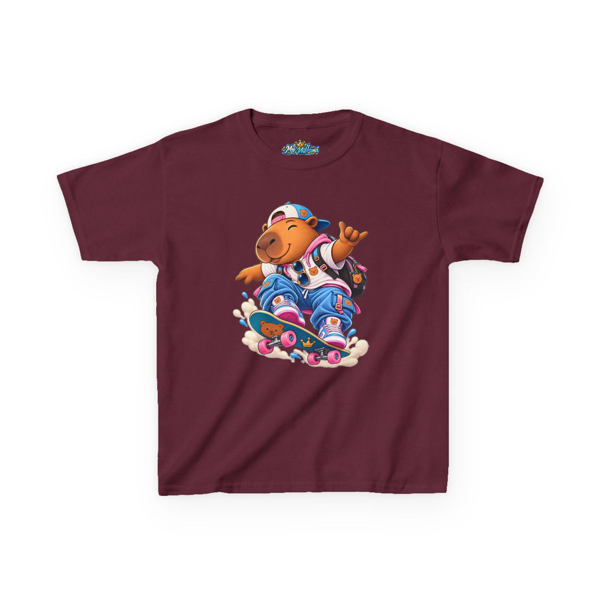 Kids Skateboarding Capybara Tee — Cute Skateboarder Graphic T-Shirt for Boys & Girls