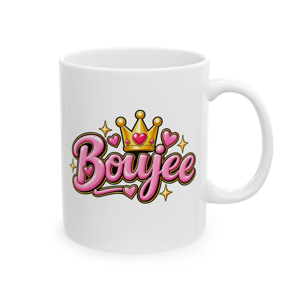 Boujee Fennec Fox Ceramic Mug — Pink Retro Logo Coffee Cup (11oz & 15oz)