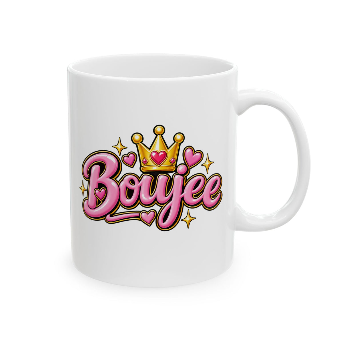 Boujee Fennec Fox Ceramic Mug — Pink Retro Logo Coffee Cup (11oz & 15oz)