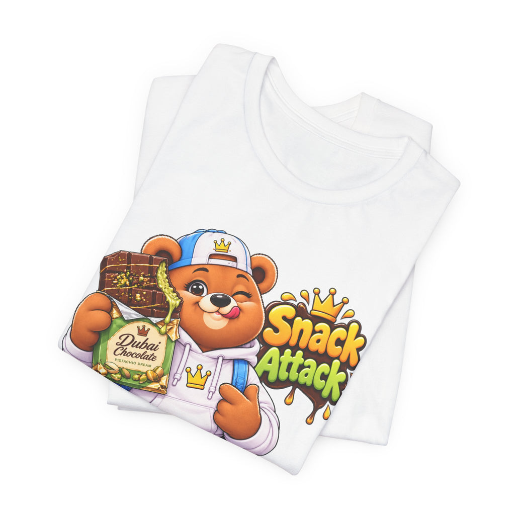 Snack Attack Bear T‑Shirt — Cute Foodie Bear Eating Snacks Graphic Tee