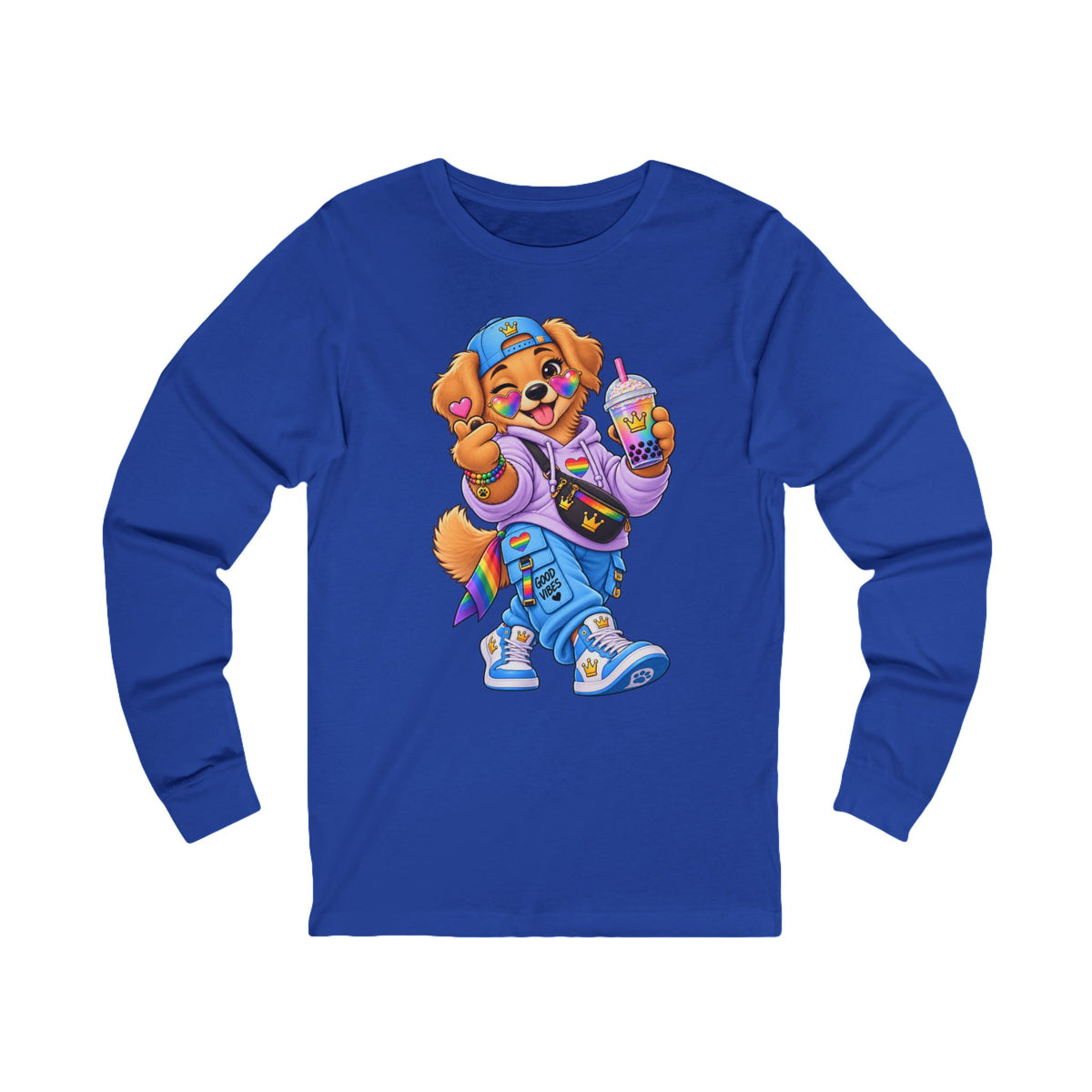 Cartoon Dog Graphic Long Sleeve Tee — "My Wildsona" Colorful Streetwear